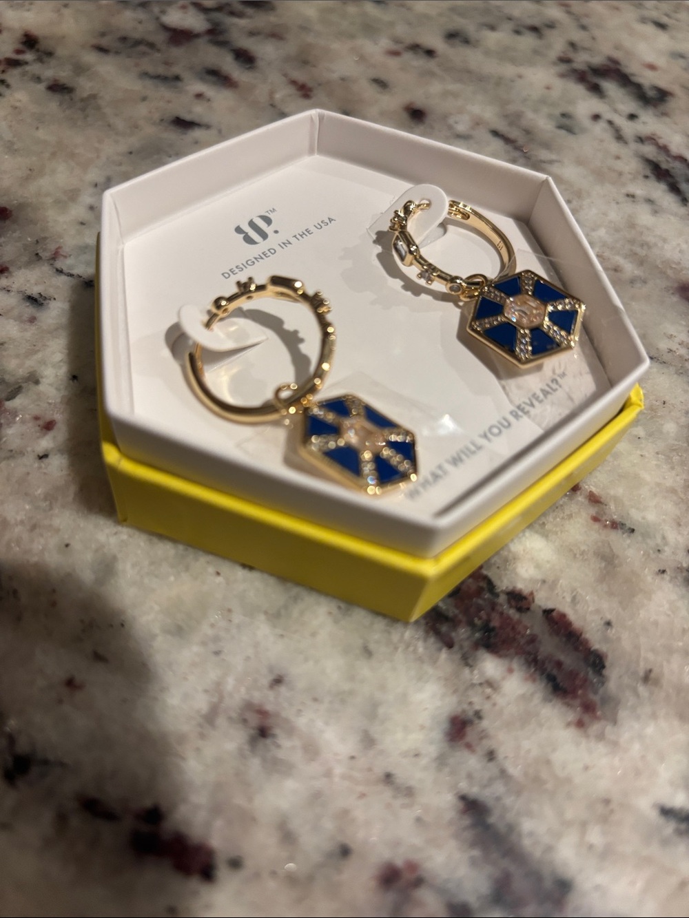 Bomb Party Gold and Blue Enamel Hoop Drop Earrings